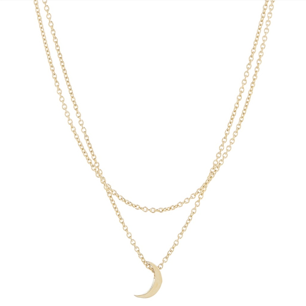 Gold Crescent Moon Double Layer Necklace